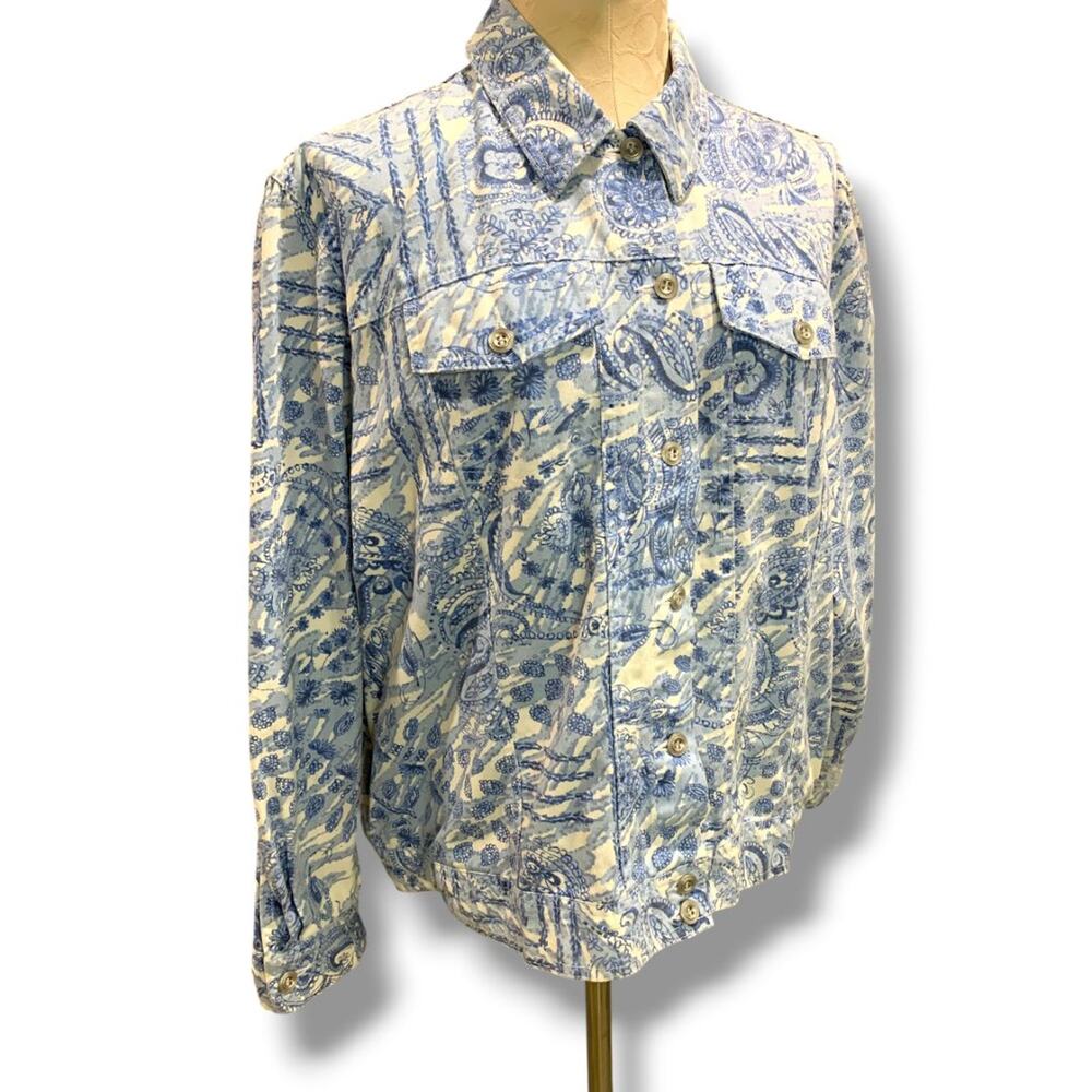Size 16P Alfred Dunner Petites Womens‎ Blue White Jean Jacket Paisley